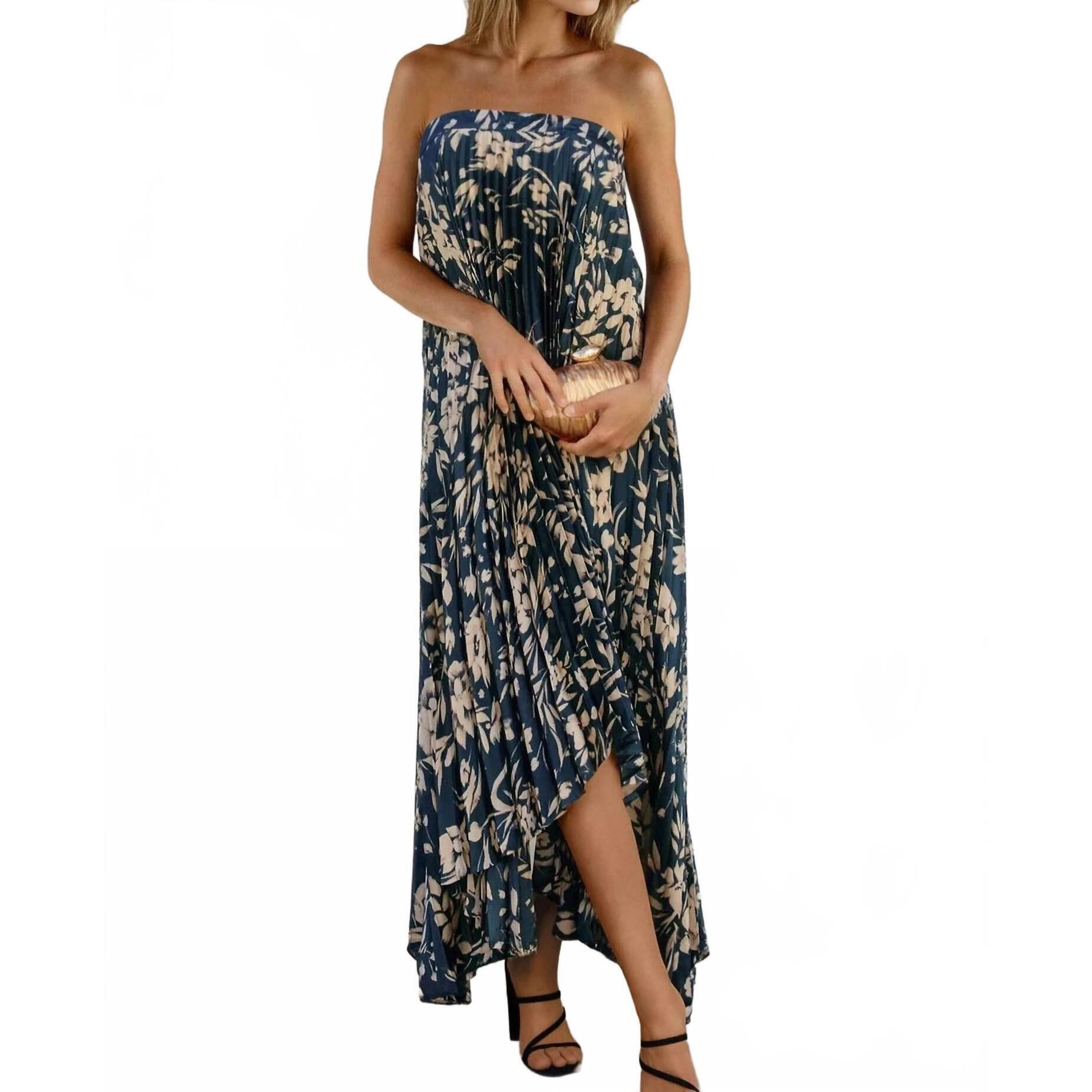 New Dress Forum Yaneth Floral Asymmetrical Maxi Dress In Dark Teal